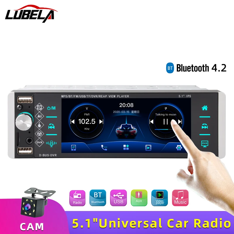 

5.1 Inch Universal 1 DIN Car Radio MP3 MP5 Multimedia Player Bluetooth FM Audio Stereo Music Movie Touch Screen Voice Assistant