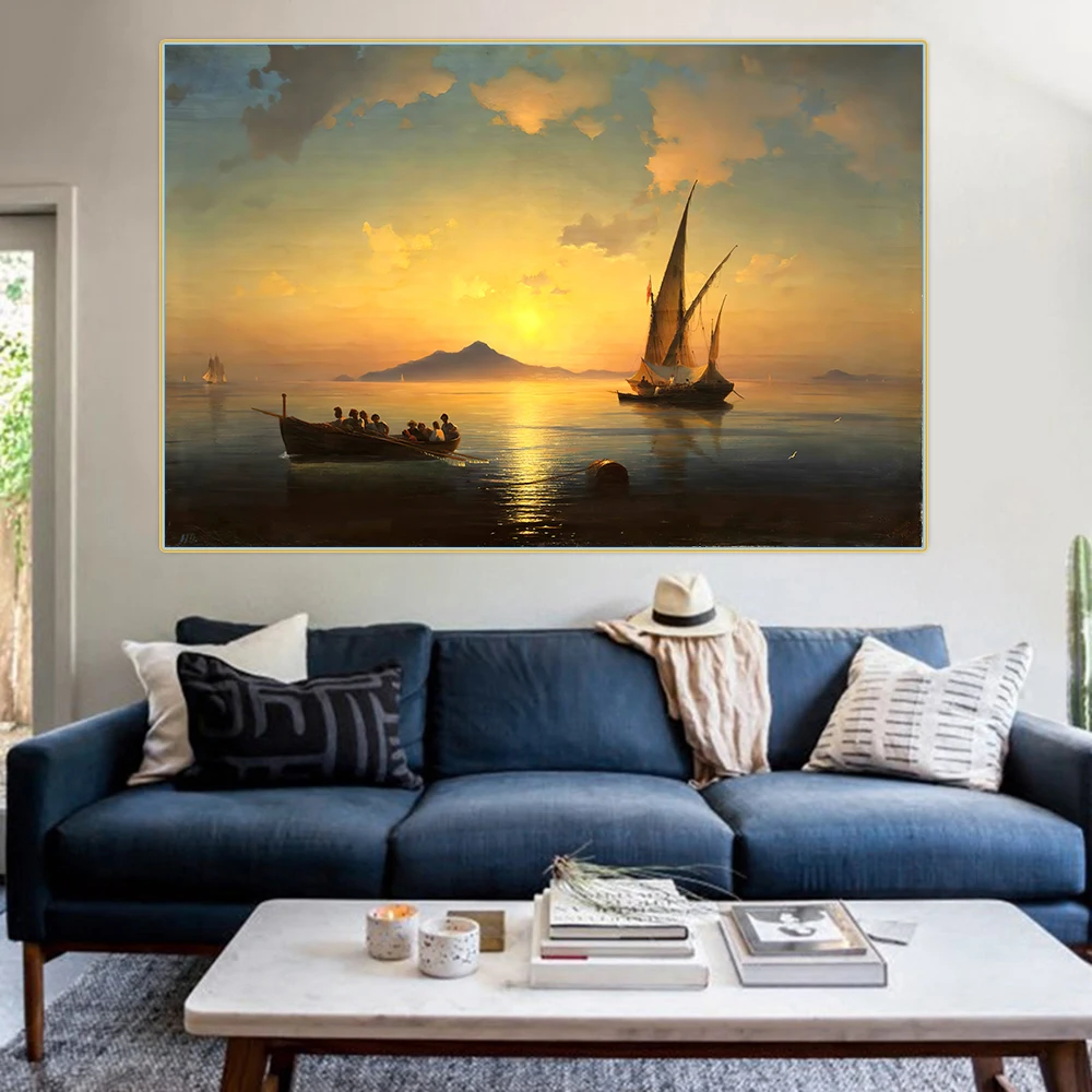 

Holover Ivan Aivazovsky"The Bay of Naples"Canvas Oil Painting Romanticism Seascape Unframed Poster Aesthetic Home Decor