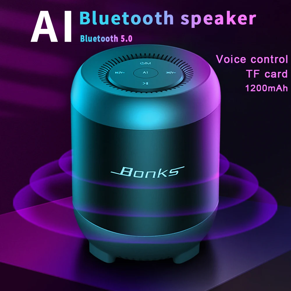 

Wireless Mini Bluetooth Speaker AI Intelligent Voice Control and Built-in Bass-enhanced Diaphragm HiFi Sound Effect Support TF