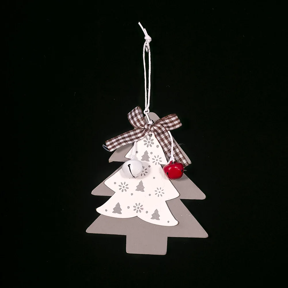 Christmas Tree 2 Деревянная Рождественская подвеска в форме сердца, колокольчик с бантом, висячие украшения для рождественской елки, украшение на окно, Рождественское украшение для дома, Подарочная игрушка - Color: Christmas Tree 2