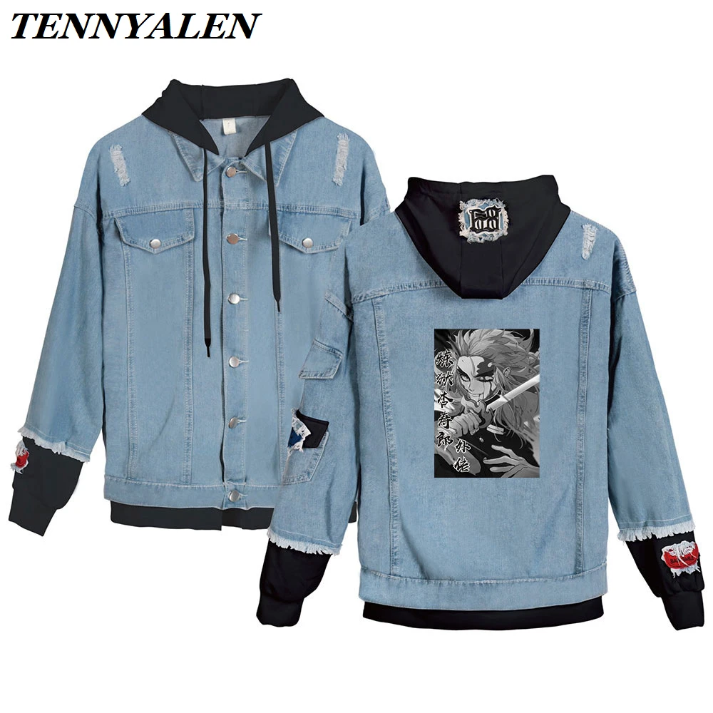 

Kimetsu no Yaiba Infinite Train Edition Anime cosplay fashion denim jacket Demon Slayer Kamado Tanjirou Nezuko cosplay costume