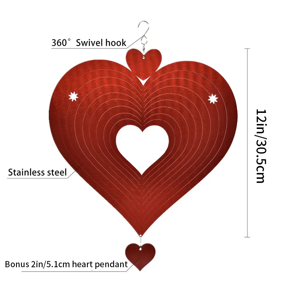 

Wind Chimes Spinner Kinetic Hanging Decorations With Heart Shape Garden 3D Sculpture Red Wind Chimes Outdoor Garden Decor