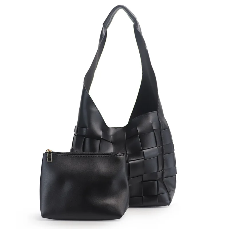 

Women's Bag Summer 2021 Soft PU Leather Bucket Totes with Clutch Purse Lady Luxury Designer Shoulder Bag Wave Geometric Handbag