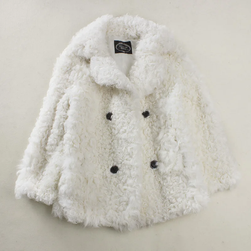 Женское Двухрядное пальто из овечьей кожи длинное с воротником стойкой и