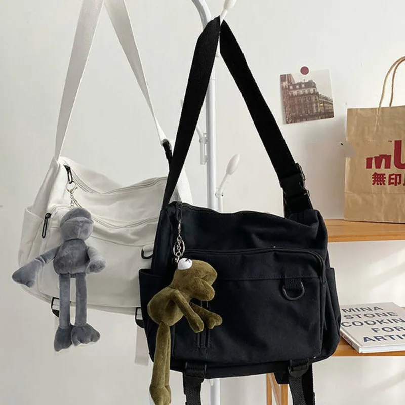 Холщовая сумка-мессенджер на молнии с пряжкой для женщин вместительная