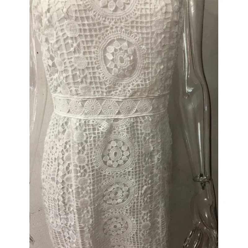 

Elegant Women Bodycon White Dress Ladies Pearl Sleeve Hollow Out Party Dress Female V-neck Summer Long Dress for Beach