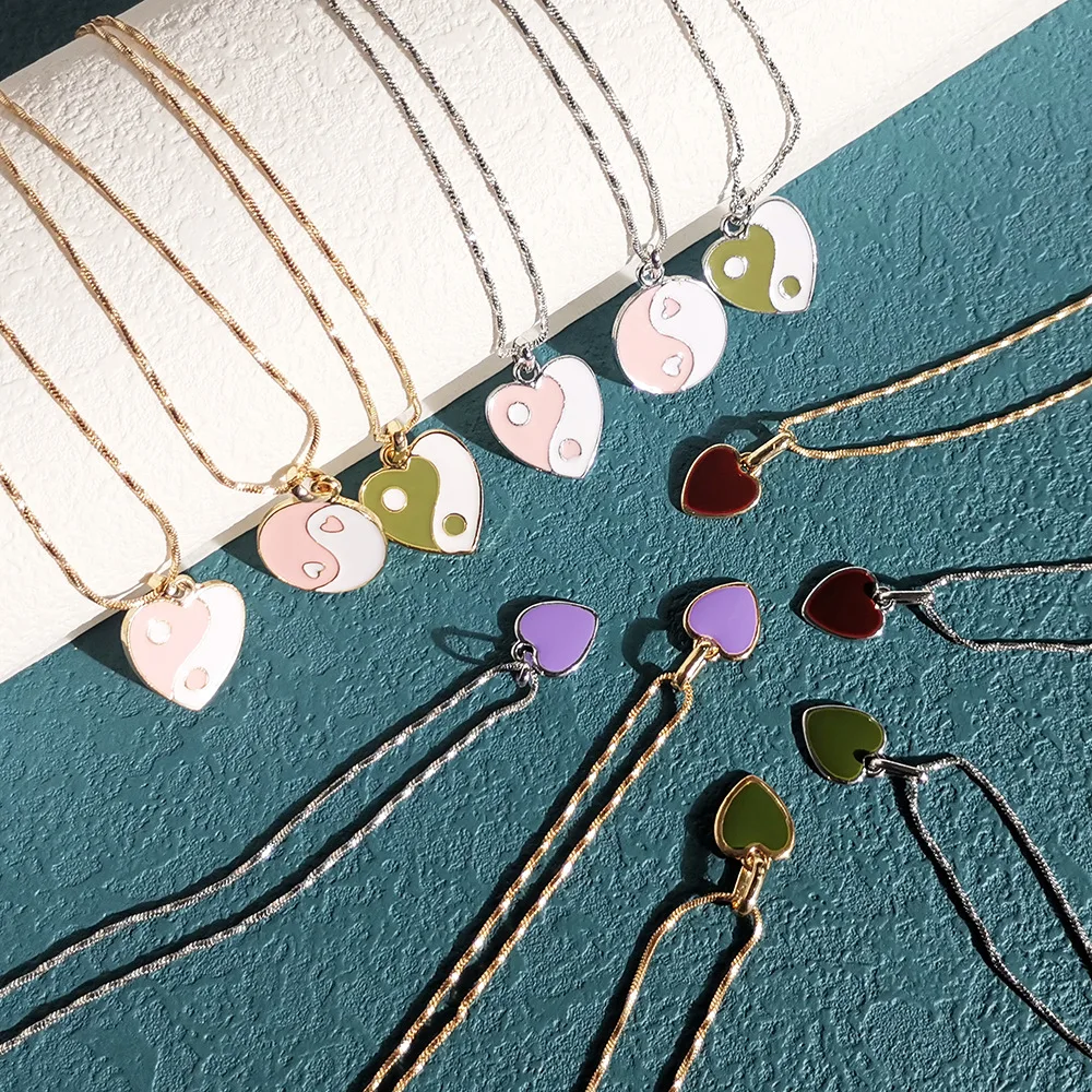 

Fashion Heart Tai Chi Necklace for Women Colorful Heart Love Necklace Yinyang Taichi BFF Necklace Best Friends Jewelry Gift
