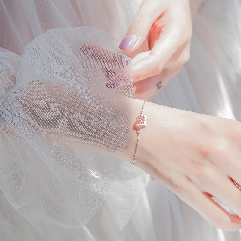 Kitty розового цвета с украшением в виде кристаллов браслет женское Стерлинговое