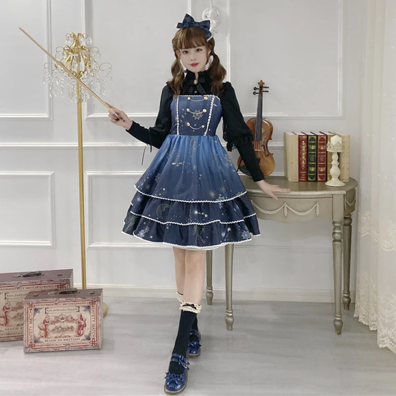 

MokoGoddess Lolita starry sky lolita Japanese soft sister layered cake jsk strap dress girl summer