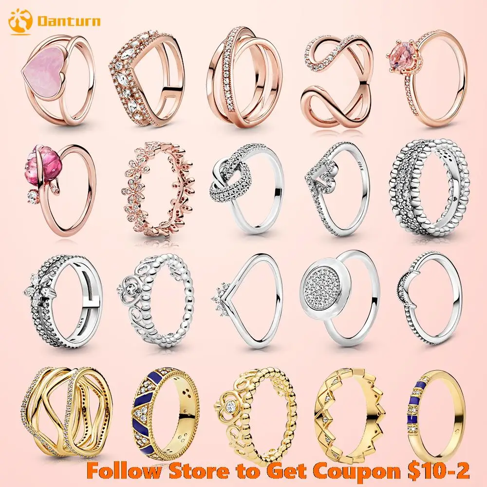 Danturn New 925 Sterling Silver Daisy Flower Crown Pink Wrapped Open Rings Original 925 Silver Women Rings for Jewelry Making
