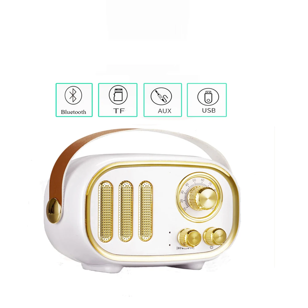 Digital FM radio multi-function MP3 player wooden handle portable retro bluetooth speaker support TF card / USB input | Дом и сад