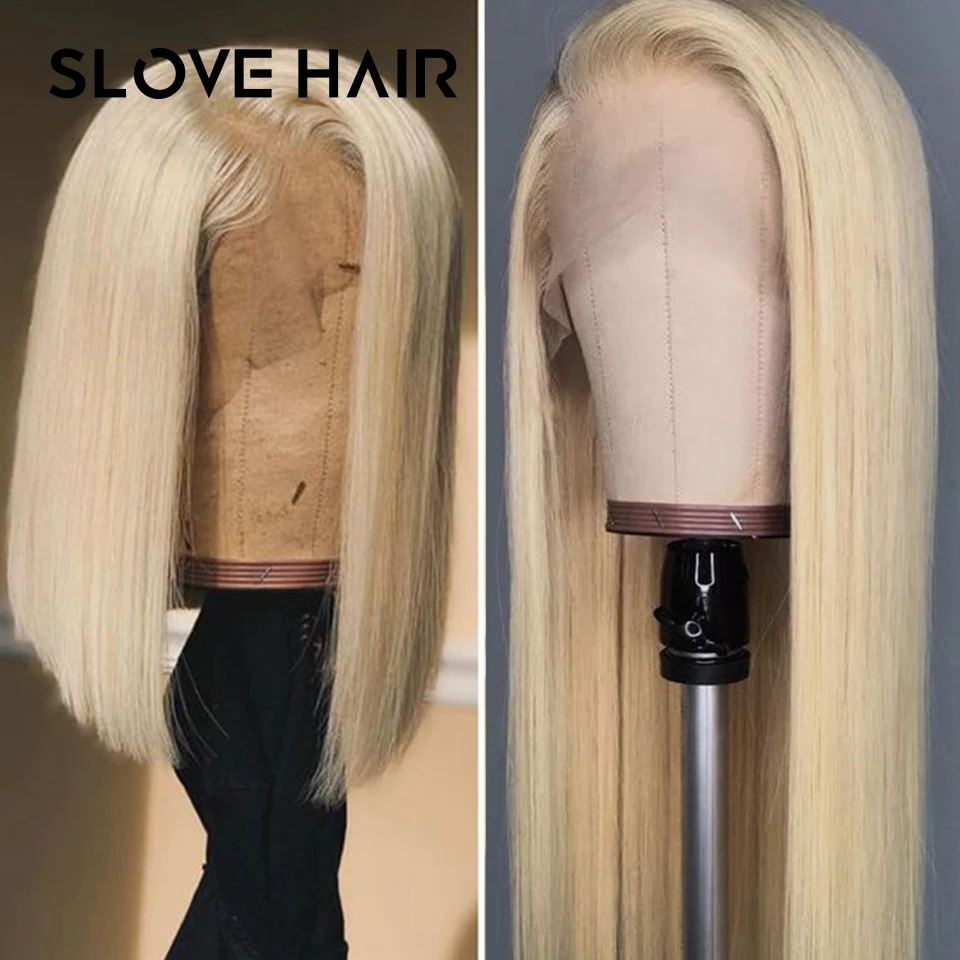 13x4 блонд 613 кружевной передний парик Remy Бразильские короткие Боб Длинные прямые