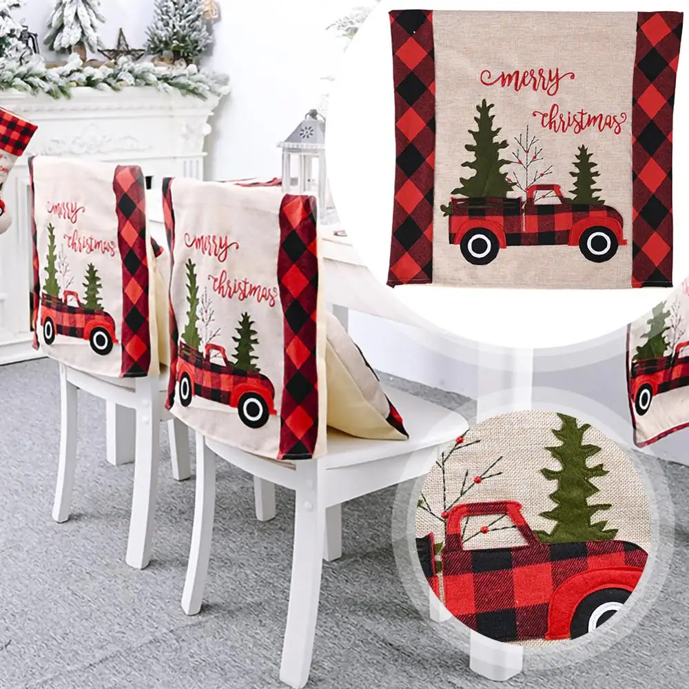 

1PC/2PC Christmas Chair Back Covers Linen Red Black White GridHome Party Decorations（ Car Christmas Tree/48x48 cm / 19x19 inch ）