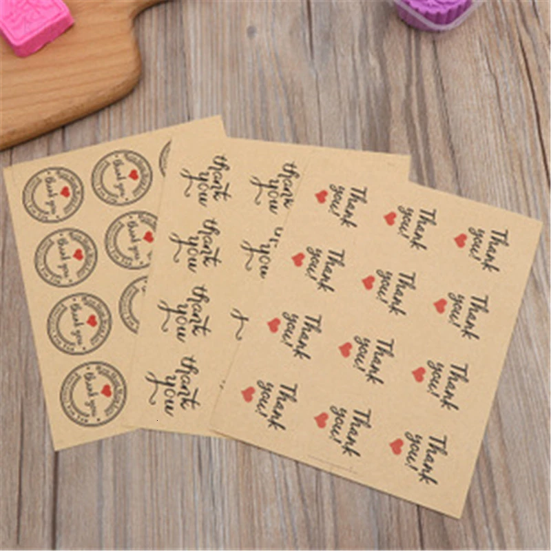 Наклейка-этикетка &quotспасибо&quot круглая Крафт бумажная наклейка-печать для