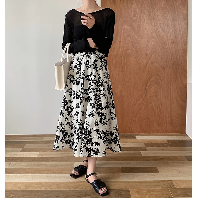 Женская длинная трапециевидная юбка с цветочным принтом в стиле ретро 7708
