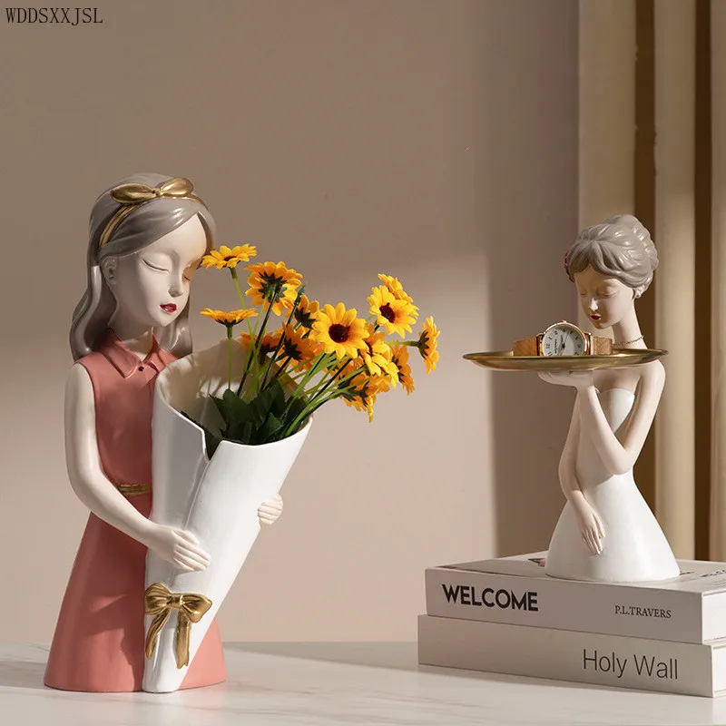 

WDDSXXJSL современное простое творческое украшение с изображением девушки полимерные изделия для дома гостиной Цветочная композиция ваза укра...
