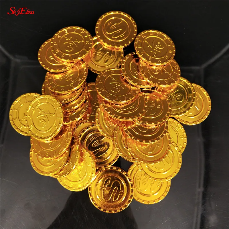 50/100pcs Gold Coins Pirate Treasure Game Halloween Play Money Party Props Kids Children Christmas Decoration | Дом и сад