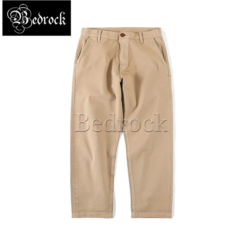 

MBBCAR 8oz classic stretch casual pants vintage selvedge pants Raw Denim fabric cropped trousers loose chino pants 7312