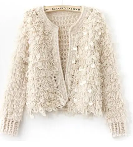 Новинка, осенне-зимнее женское пальто, ажурный мягкий свитер в стиле ретро, вязаный кардиган, свитер с пайетками, пальто