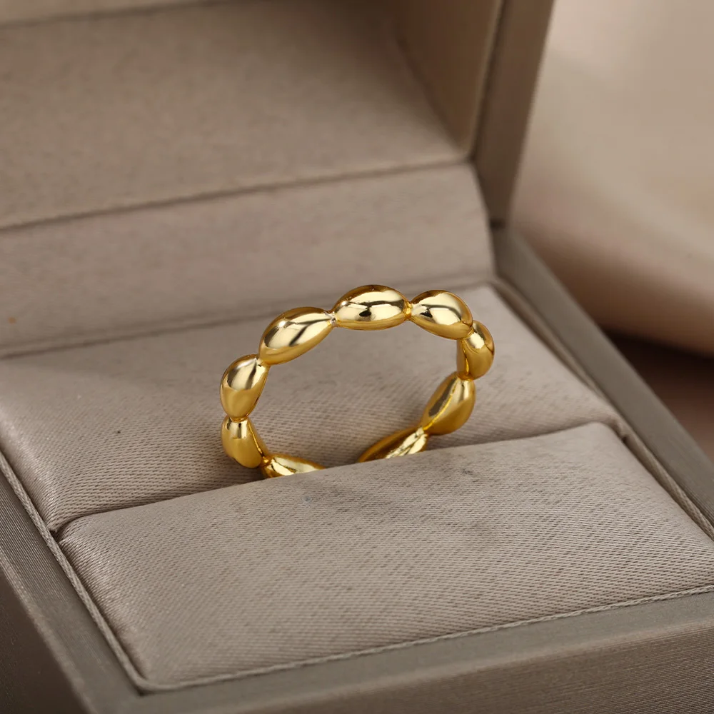 

RXSMll 2021 Korea New Round Bead Open Rings For Women Girls Exquisite Gold Stainless Steel Geometry Temperament Jewelry Gifts