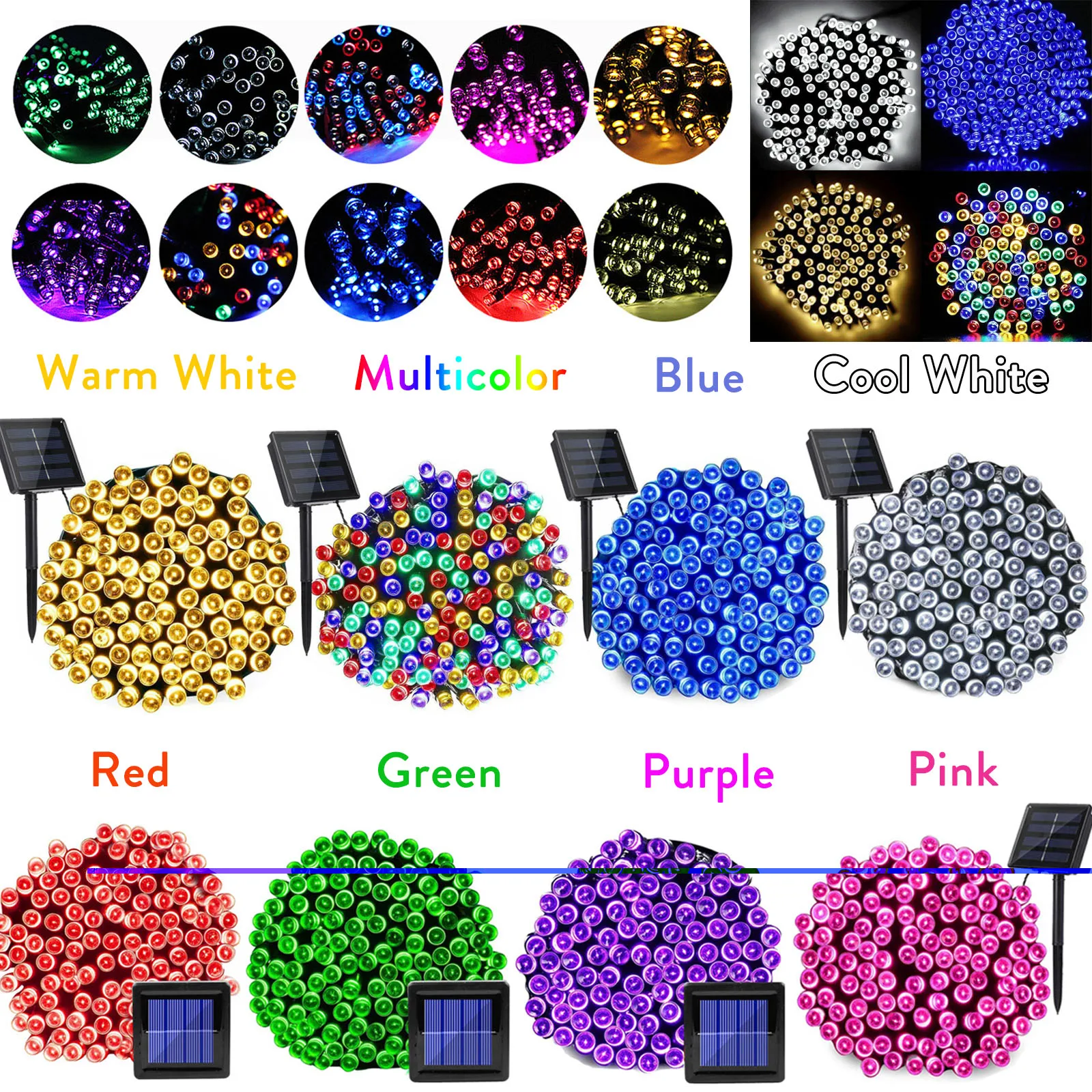 

Гирлянсветильник светодиодная на солнечной батарее, 8 цветов, 100 светодиодов