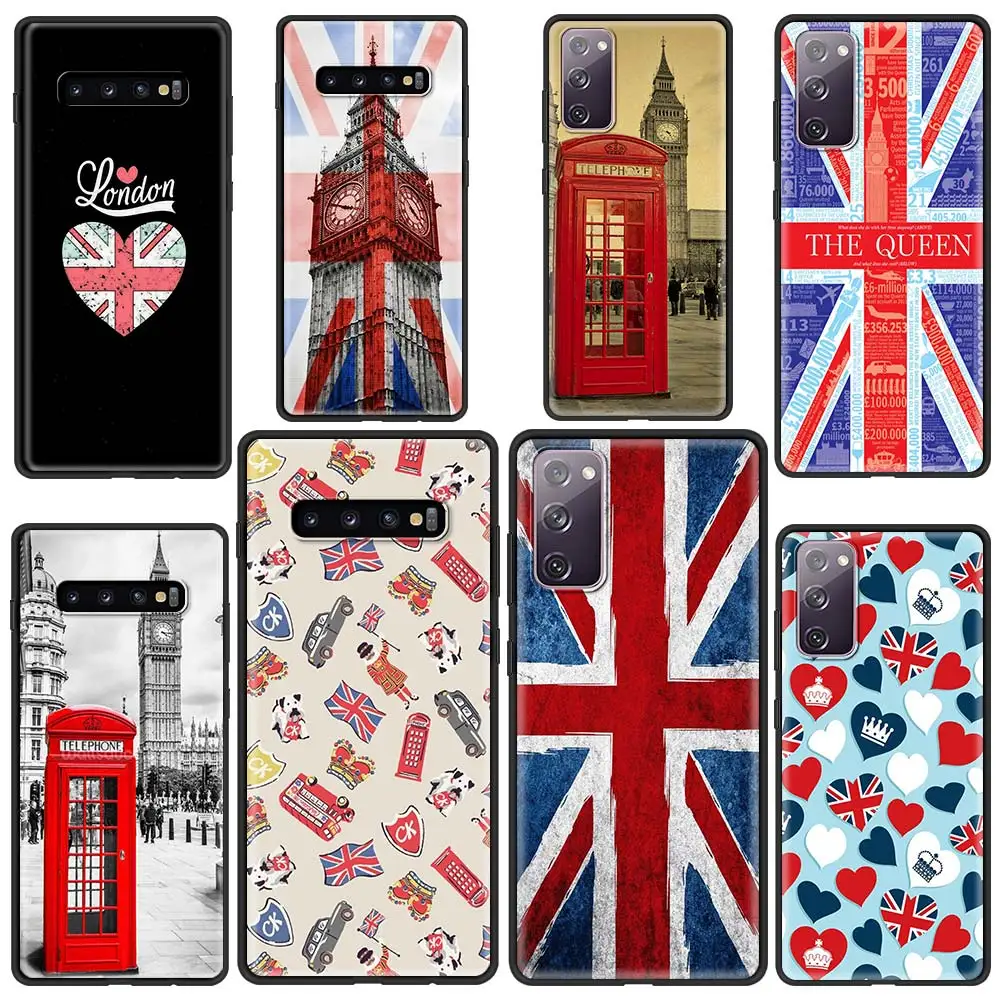 

Flag United Kingdom London Phone Case Samsung Galaxy S21 S20 FE Ultra S10 S9 S8 Plus S7 Edge S10e Silicone Coque Black Fundas