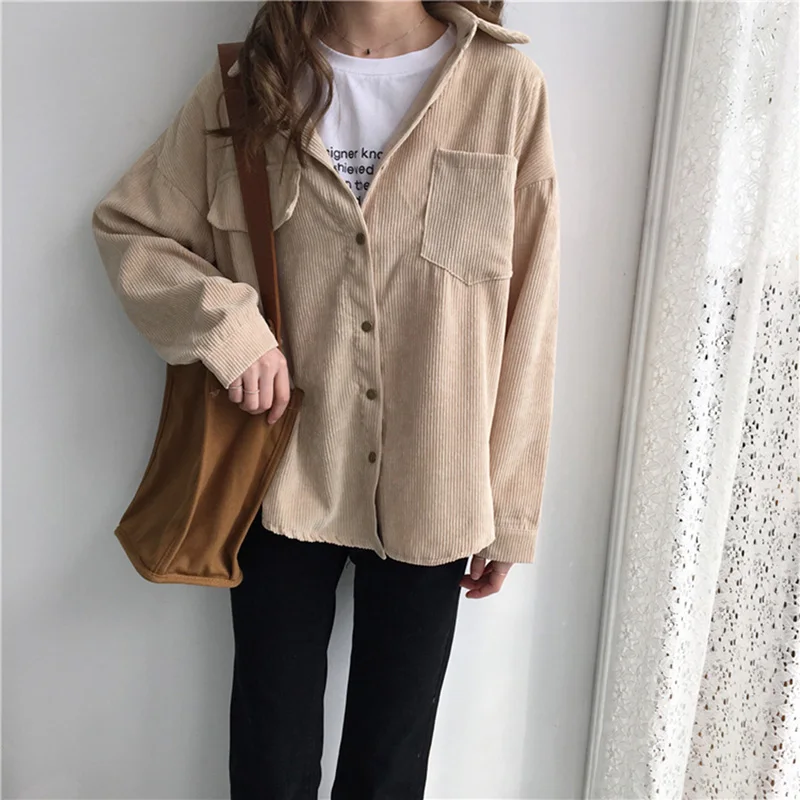apricot Новые винтажные рубашки с длинным рукавом, весенние и осенние женские Однотонные блузки с рукавом летучая мышь, теплые вельветовые Блузки, женские топы - Цвет: apricot