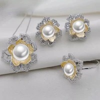 meibapjnew fashion real 925 sterling silver flower party jewelry set natural pearl pendant ring and necklace 3 siut for women