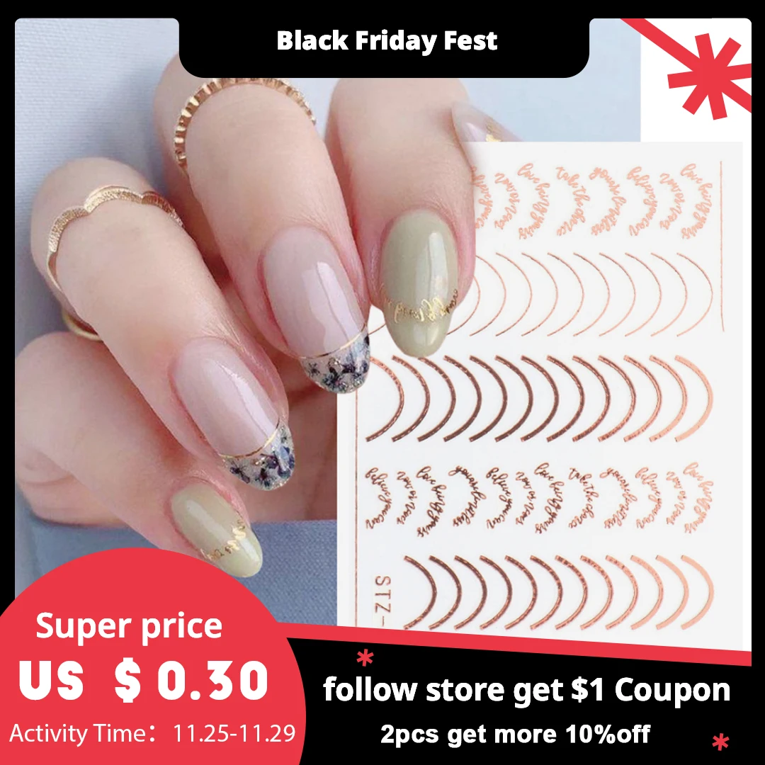 

Rose Gold Stickers for Nails Curve Strip Line Adhesive Slider 3d Designer Foil Tape Polish Manicure Decoration LASTZGS004 -104