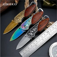 aiboduo 5 3 58hrc knives mini folding knife with carabiner hanging buckle hike outdoor camp survive kit portable pocket tool