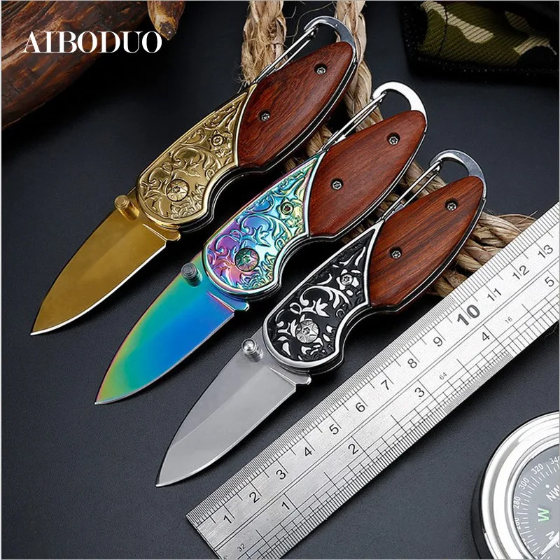Нож AIBODUO складной мини с карабином нож 5 3 дюйма 58HRC подвесной пряжкой для походов