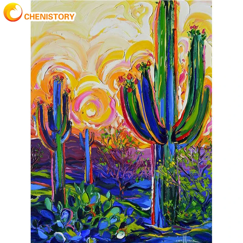 

CHENISTORY Full Square Round Diamond Embroidery Abstract Cactus 5D Rhinestone Mosaic Diamond Painting Cross Stitch Flower Decor