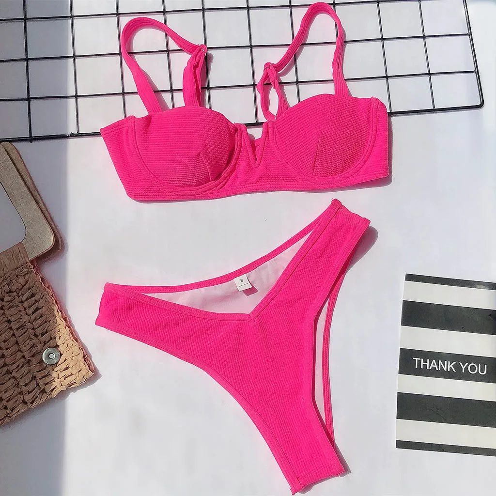 

Women's Swimming Suit 2021 Sexy Women Solid Bikini Push-Up Padded Swimwear Swimsuit Beachwear Set swimwear women tankini