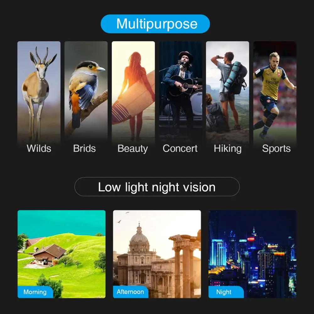 

12x25 Compact Binoculars with Low Light Night Vision High Power Waterproof Binocular Professional Portable Binoculars Telescope