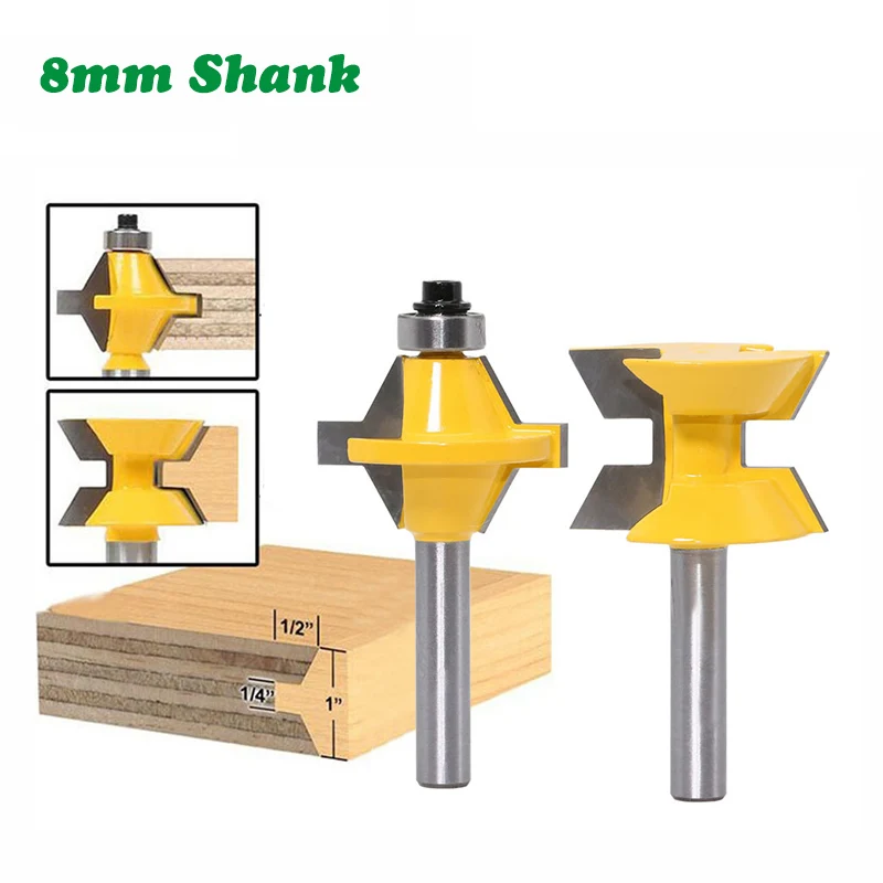 

2PC/Set 8MM Shank Milling Cutter Wood Carving 120 Degree Router Bit Set Woodworking Groove Cutters Tungsten Alloy Wood Tenon