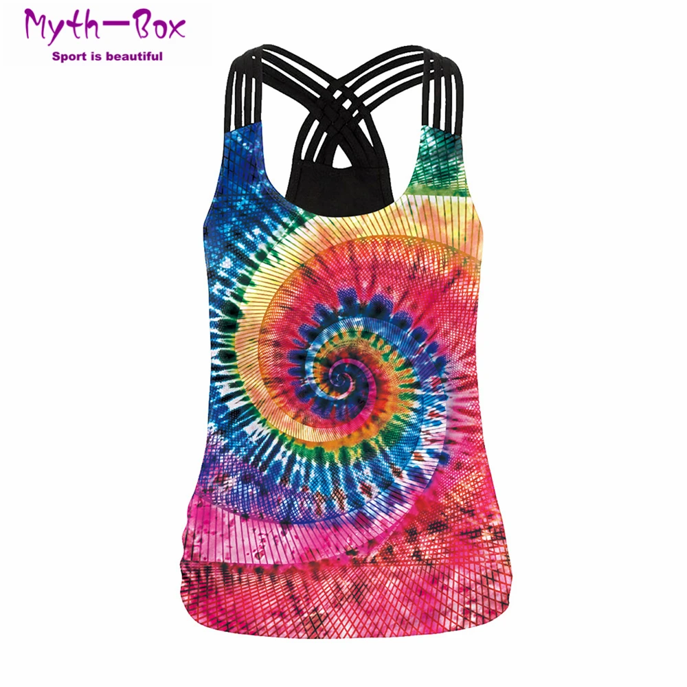 Women Sport Vest Colorful Sleeveless Shirt Print Yoga Tops Elastic Slim Running Undershirt Quick Dry Gym Fitness Tank Top Female