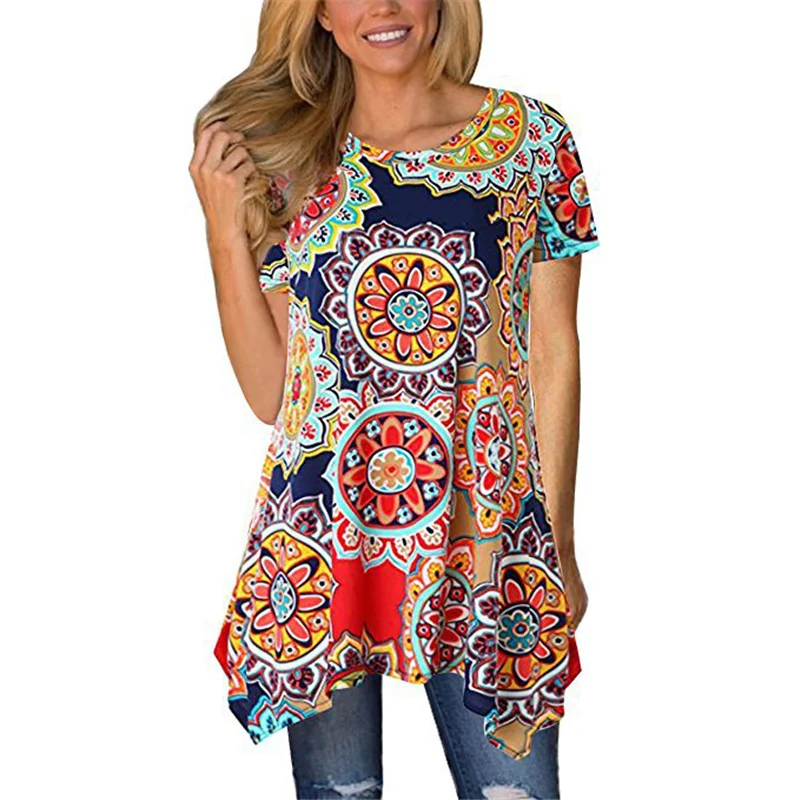 

Summer Printing T-Shirt Women 2021New Europe America Plus Size Loose 14 Color Sleeveless Irregular Bottoming Hedging Shirt GH139