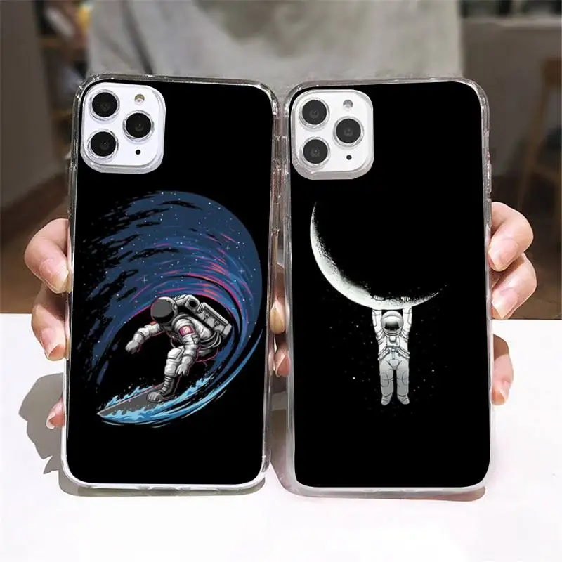 

Astronaut Black Case Phone Case Transparent soft For iphone 5 5s 5c se 6 6s 7 8 11 12 plus mini x xs xr pro max