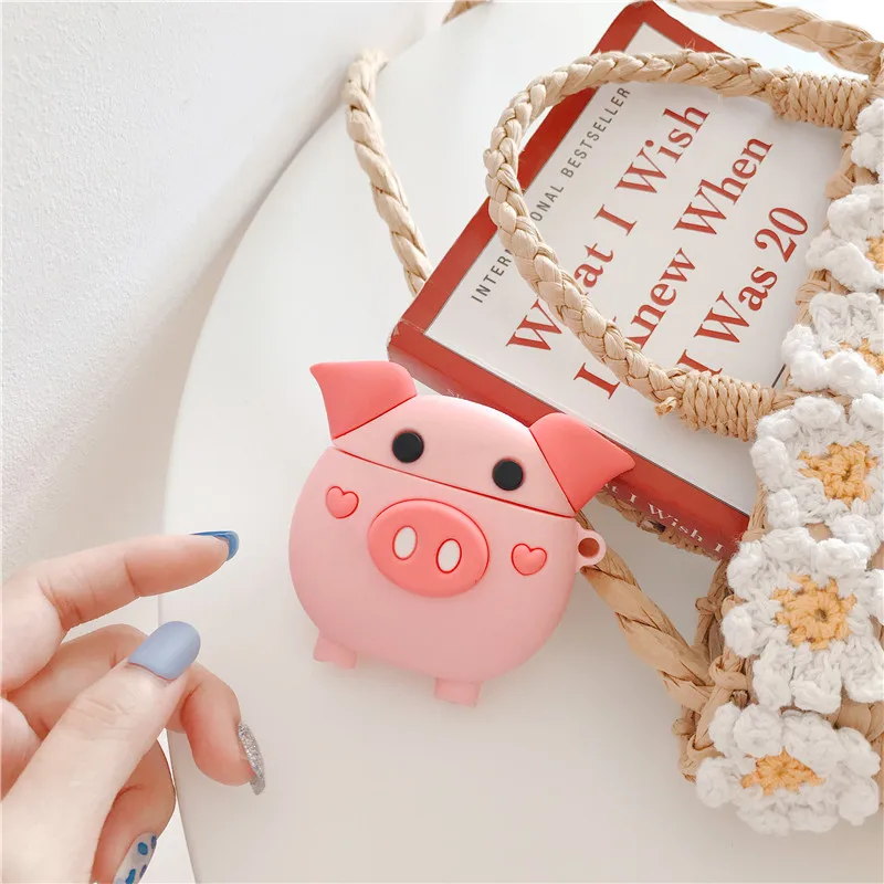 Милый мягкий силиконовый чехол для Airpods 2 с 3D рисунком розовой свиньи женщин и