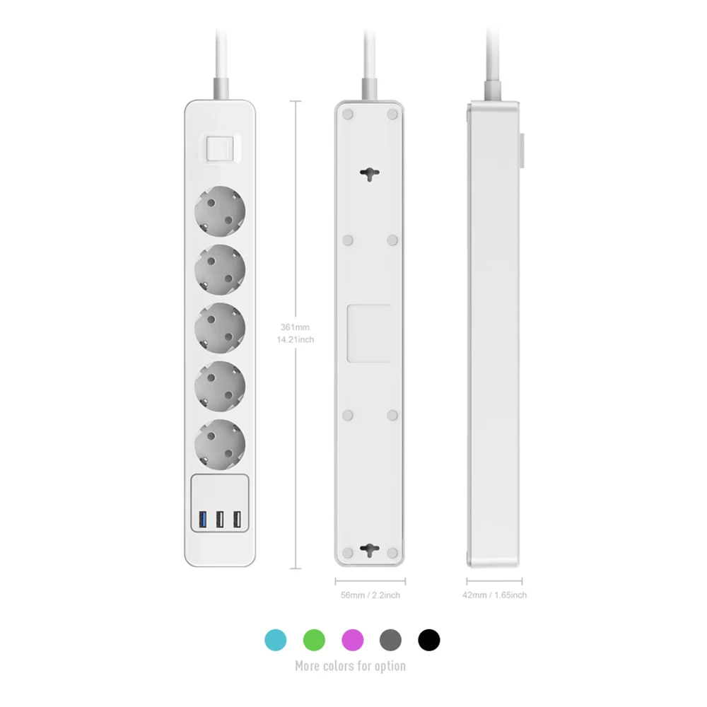 Мощность полосы 3/4/5 AC розетки ЕС Plug стабилизатор напряжения protectorwith с 3 портами(стандарт QC3.0 быстро/быстрое/Быстрый Зарядное устройство и 1,5 м кабель-удлинитель
