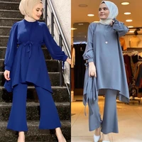 2 pieces dubai muslim sets islamic tops pant suits female kaftan turkish hijab muslim islamic dress ramadan