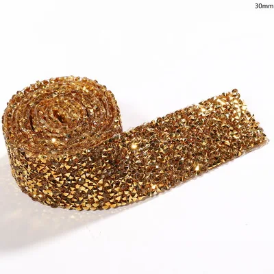 3cm-Gold 1 ярд швейная отделка орнамент из кристаллов Стразы горячей фиксации горный хрусталь лента аппликатор лента со стразами железо на аппликации для платьев - Цвет: 3cm-Gold