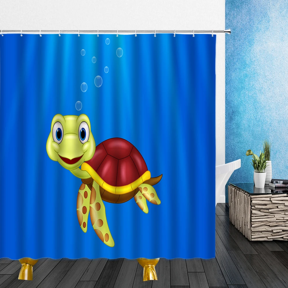 

Cartoons Shower Curtains Sea Turtle Dolphin Fish Ocean Animal Bathroom Home Decor With Hooks Waterproof Polyester Cloth Curtain