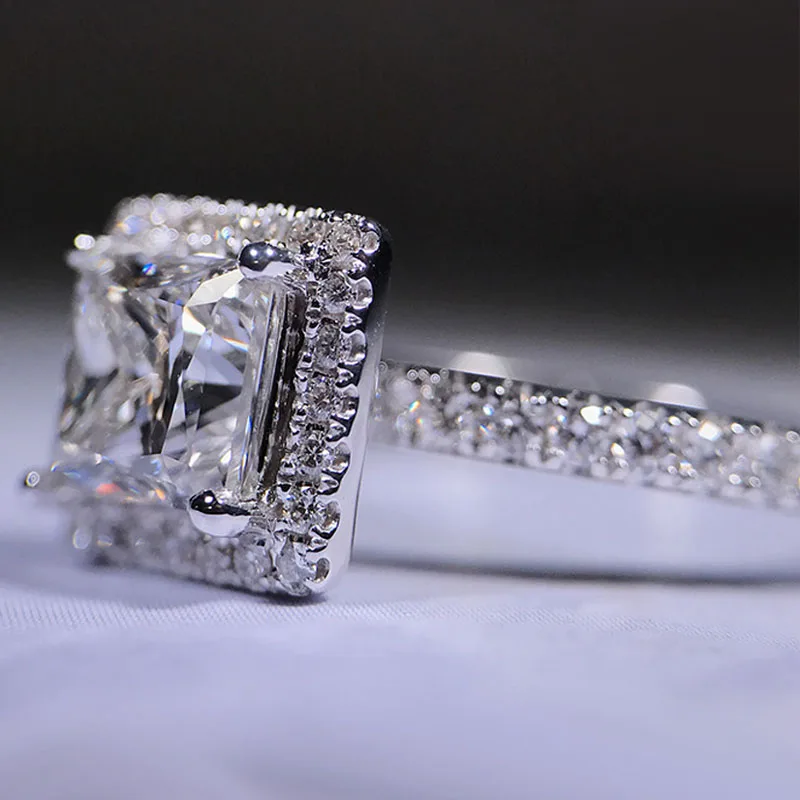 Женское кольцо с бриллиантами 14K белое золото 1 2 3 4 5 карат муассант квадратное