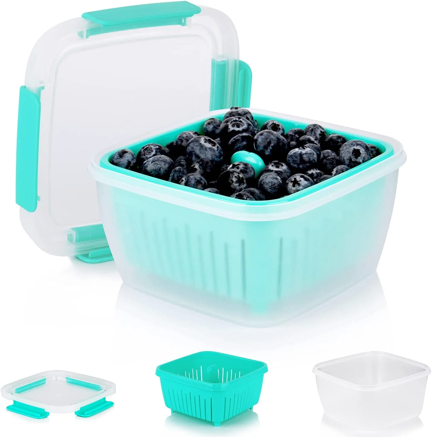 

1.5L Berry Keeper with Colander for Fridge Muti-use Hermetic Fruit Refrigerator Box Freshworks Saver with Removable Drain Basket