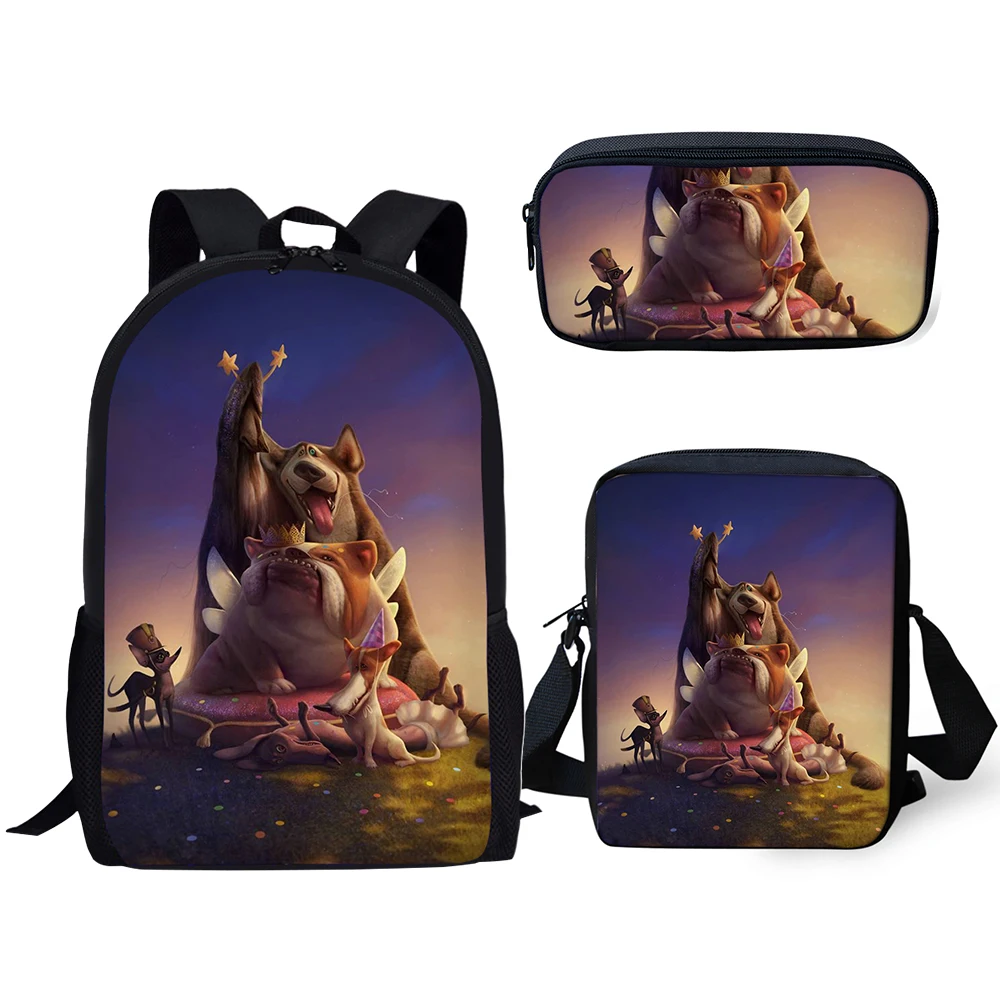HaoYun Fashion Children's Backpack Cartoon Bulldogs Pattern School Book Bags Kawaii Animal Prints 3PCs/Set Students School Bags