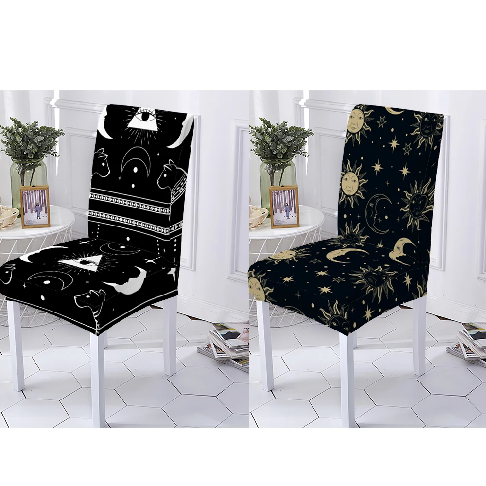 Крутой черный Съемный чехол на сиденье 1/2/4/6 шт. растягивающийся для столовой