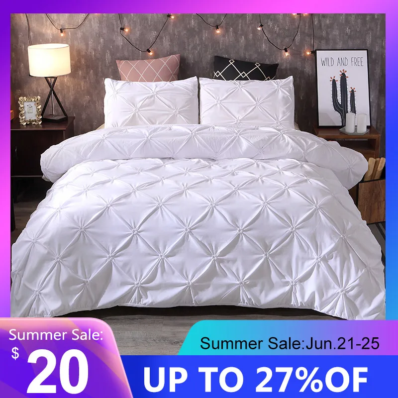 

Luxury Bedding Set Pinch Pleat White Duvet Cover With Pillowcase Grey Double Bed Cover Set NO SHEET Queen King 2/3pcs Home