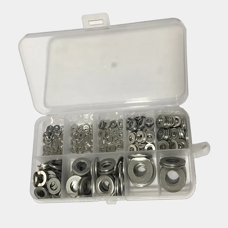 

360Pcs M2-M10 Spacer Spring Washer 304Stainless Steel Washer Plain Gasket Flat Washer & Lock Washer For Screw Bolt Flat Metal