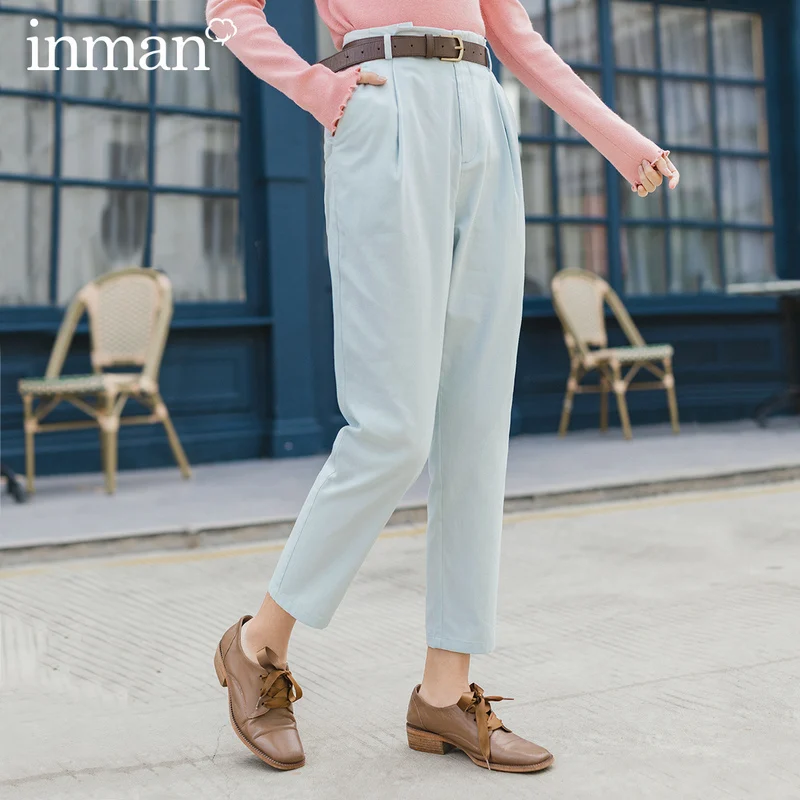 INMAN весенне осенние брюки карандаш со средней талией|Брюки| |